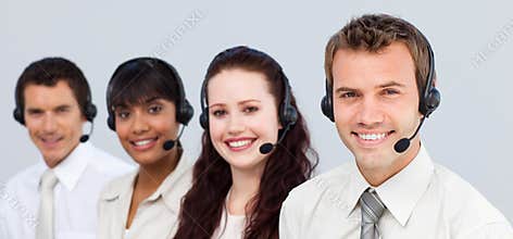 Business people working in a call center