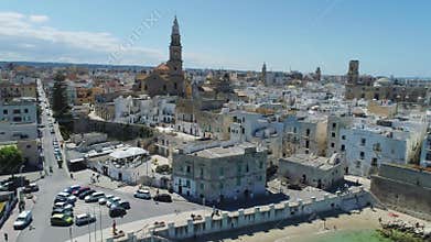 Old Church in Monopoly and blue sea coastline in Italy Drone flight 4k