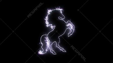 White neon horse rearing in the wind animated logo loopable
