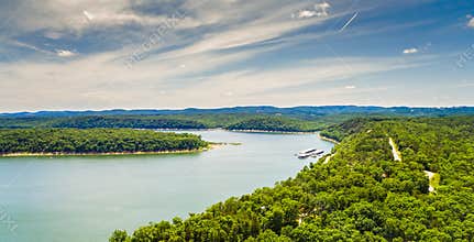 Aerial view of Bull Shoals lake in Branson, Missouri