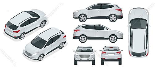 Car vector template on white background. Compact crossover, CUV, 5-door station wagon car. Template vector isolated