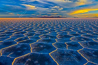 Salt lake Salar de Uyuni is located near Uyuni, Bolivia. It is the worlds largest salt flat.