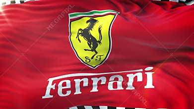Ferrari flag waving on sun. Seamless loop with highly detailed fabric texture. Loop ready in 4k resolution.