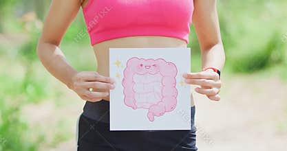 Woman take intestine board
