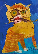 Funny red striped cat as a child sees him