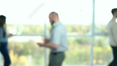 Summer morining in office motion, blurred background.