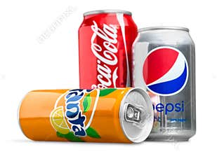 Coca-Cola Cans on White Background. Coca-Cola is