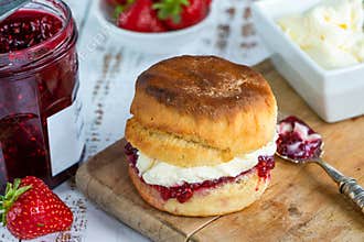 Scones with strawberry jam and clotted cream