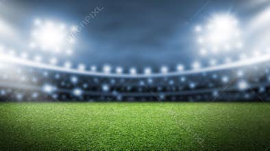 Soccer field and spotlight background in the stadium