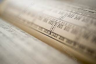 Logarithmic calculation table book, macro photo