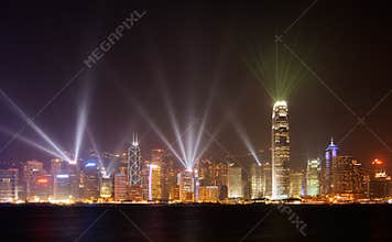 Famous night scenes of rays show in Hong Kong