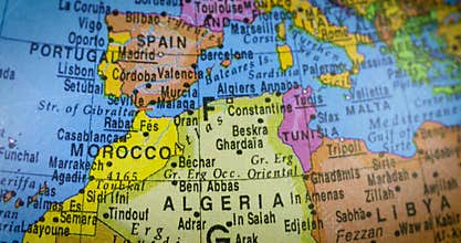Map of Algeria country on the globe