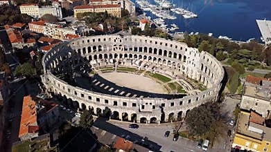 Flight around Pula Arena, Croatia.