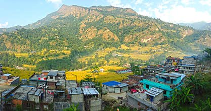 Village in Himalayas Mountains Annapurna trek