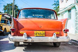 Orange Cuban Car from the Rear