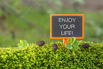 Enjoy your life text on small blackboard