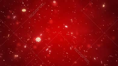 Christmas falling magic snow on a red background. Winter storm illustration with snowflakes.