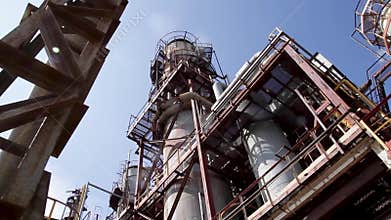 Structure of chemical plant. Close up Industrial view at oil refinery plant form industry zone with sunrise and cloudy