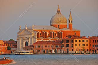 Church of the Redeemer in Venice in summer with different shades of evening sunlight