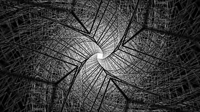 Flyt Trough Black and White Twisted Geometric Tunnel made of Cube Edges