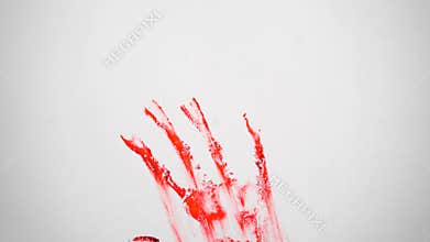 Creepy bloody hand prints on the mirror