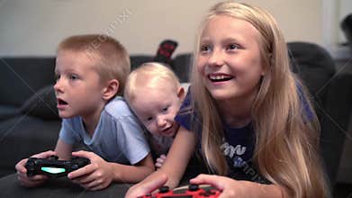Children playing video games