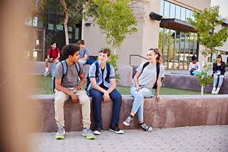 Group Of High School Students Hanging Out During Recess