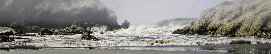 Storm at sea as fog rolls in