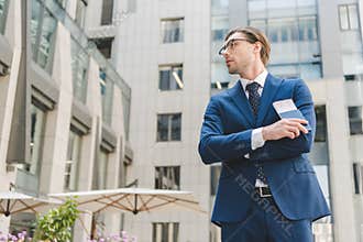 bottom view of thoughtful young businessman