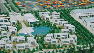 Model of industrial zone with commercial real estate and residential area