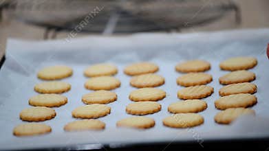Freshed Baked butter shortbread Cookies coming out of the Oven.