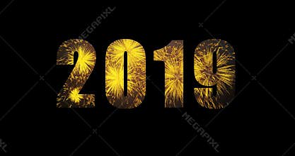 4K Holiday Fireworks Happy new year Orange text animation 2019