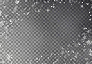 Christmas snow flake frame vector, isolated dark background. Snowflake transparent decoration effect