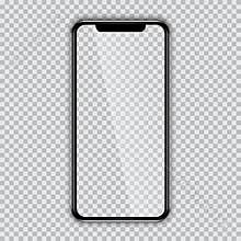 Black phone mock up with blank screen on transparent background.