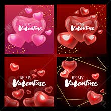 Collection of pink, black, white colored Valentine`s day card, sale and other flyer templates with lettering. Typography poster,