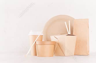 Eco friendly recycling paper packing for fast food, template for design, advertising and branding - blank bag, cup, box.