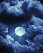 Moon beams and clouds
