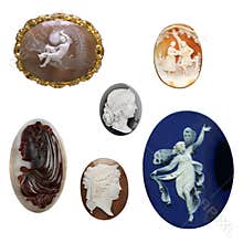 Set of six antique vintage jewellery cameos