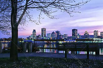 Montreal port and skyline