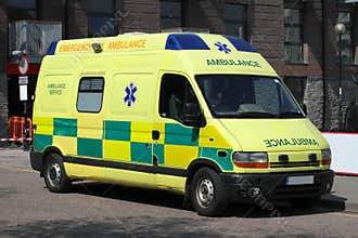 Bright yellow UK Ambulance