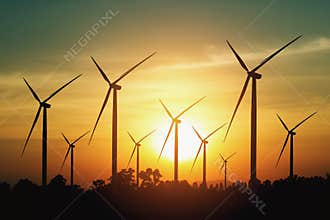 wind turbine and sunset background. concept eco energy