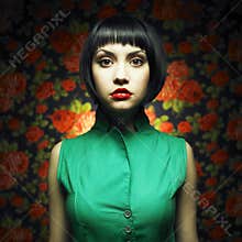 Girl-doll in green dress