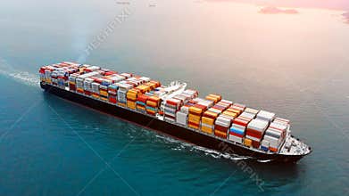 Aerial view of cargo container ship on ocean