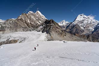 Trail from Mera peak base camp to Mera peak high camp walk on glacier, Khumbu region Himalayas mountain, Nepal