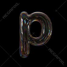 Soap bubble letter P - Lowercase 3d transparent font - Dream, childhood or fragility concept