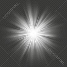 White glow star burst flare explosion transparent light effect. EPS 10