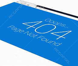3D Error 404 in browser with blue background at an angle