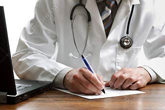 Writing a prescription or medical examination