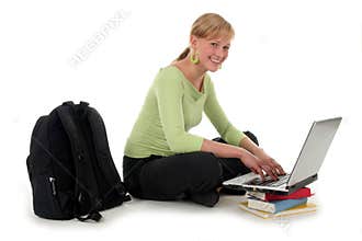 Female student using laptop