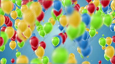 Balloons flying on blue background endless loop